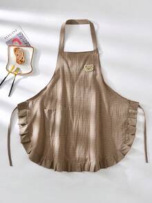 1pc New Ruffled Plaid Bear Pocket Sleeveless Halter Apron, Fashion With Built-In Pocket, Suitable For Cafe, Bakery, Catering, Kitchen, Housework, Baking, Cooking, Gardening, Painting, Fishing, Unisex - Multicolor - View 12