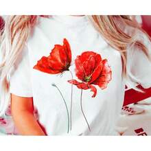 Red Poppy Flower Shirt: Watercolor Floral Tee, Botanical Garden Topblusas para mujer>camisa      blusas para dama - Blanco - Ver 5