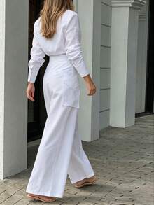 2026 Spring New Women's Wide-Leg Pants Set Solid Color Loose Pocket Fashion Casual Set - White - View 2