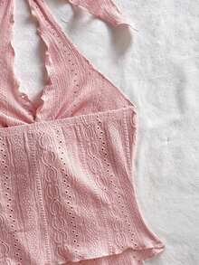 Camiseta sin tirantes sexy y con estilo, con nudo, bajo con abertura y espalda abierta - Rosa - Ver 3