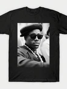 Vintage Hip-Hop Design T-Shirt - Material, Black, Classic Hip-Hop T-Shirt, Suitable For Everyday Urban Fashion All Year Round, Ideal For Attending Concerts And Casual Outings, Sports T-Shirt| Hip-Hop Aesthetic| Durable And Long Lasting, A Short Sleeve T-Shirt Suitable For Home, Daily Wear, Parties And Travel - Perfect As A Gift For Friends Or Family. - 黑色 - 查看 1