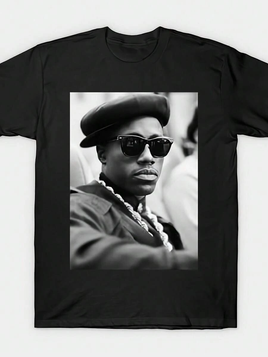 Vintage Hip-Hop Design T-Shirt - Material, Black, Classic Hip-Hop T-Shirt, Suitable For Everyday Urban Fashion All Year Round, Ideal For Attending Concerts And Casual Outings, Sports T-Shirt| Hip-Hop Aesthetic| Durable And Long Lasting, A Short Sleeve T-Shirt Suitable For Home, Daily Wear, Parties And Travel - Perfect As A Gift For Friends Or Family. - 黑色 - 查看 1