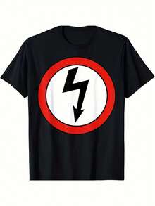 Camiseta de manga corta con cuello redondo para hombre - Negra con diseño gráfico de círculo rojo y rayo, corte regular , transpirable, ideal para primavera, verano, uso casual, vacaciones y días de descanso. Una camiseta de manga corta adecuada para el hogar, uso diario, fiestas y viajes, perfecta como regalo para amigos o familiares. - Negro - Ver 6