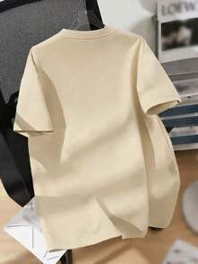 1 Piece Fashion Casual For Men And WomenCamiseta de manga corta con cuello redondo estampada con "Anti-Depresivo" de perro lindo. Nueva camiseta holgada y versátil de manga corta y cuello redondo con un estilo minimalista y casual y un estampado atractivo, adecuada para uso diario y de vacaciones. - Albaricoque - Ver 3