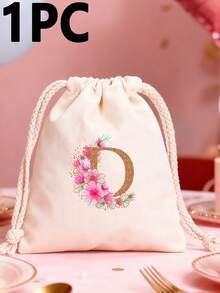 1pc Pink Letter A-Z Canvas Drawstring Gift Bag, Suitable For Holiday Party, Birthday, Wedding DIY Gift Packaging, Multiple Sizes Available, Home Storage Pouch - Multicolor - View 21