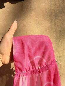 Camiseta de tirantes sexy con efecto cross y espalda descubierta, cuello Halter con teñido anudado para mujer - Rosa Fucsia - Ver 6