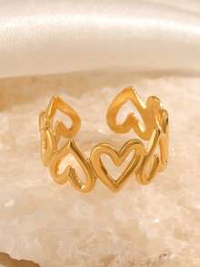 1pc Stainless Steel Minimalist Heart Shaped Ring, Fashionable Everyday Wear For Women - Gold - View 5
