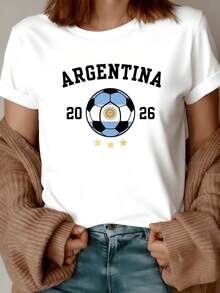 A Ball With The Light Blue And White Colors In Homage To Argentina's Passion For Football And Its Three Stars, A Symbol Of Glory. A Comfortable, Casual Women's T-Shirt For Stylish Sports Fans. - 白色 - 查看 8