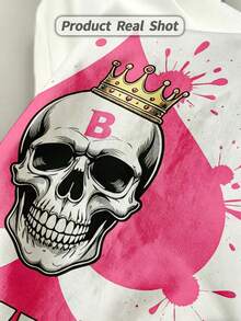 Camiseta de manga corta con cuello redondo suave y casual para mujer de verano |   Corona, Oscuro Dulce Fresco, WIN, Salpicadura de Tinta Rosa | Tops para salir, Estilo callejero europeo y americano, Casual deportivo, Estilo unisex, Estilo casual urbano, Tops bonitos, Generación Z, Curvas, Ropa Y2K, Camisetas divertidas, Tops de mujer, Conjuntos de vacaciones para mujer, Top lindo, Camiseta gráfica, Conjuntos de primavera, Camisetas holgadas, Ropa urbana retro, Estilo de los 90, Estilo de los 2000, Subcultura, Top negro, Tops blancos, Conjunto de fiesta de los 90. - Blanco - Ver 3