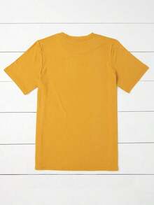 Camiseta de moda de manga corta con cuello redondo, estampado floral minimalista y casual, talla grande - Mostaza Amarilla - Ver 2