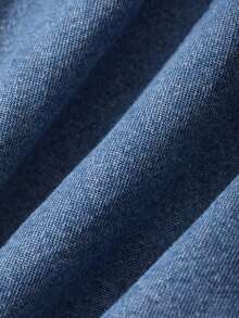 Blusa vaquera de mujer de manga corta, holgada y casual con hombros descubiertos de unicolor - Azul - Ver 2