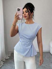 de primavera para mujer para exteriores, adecuado para Año Nuevo, Día de San Valentín, Pascua, Día de la Madre, fiesta de Oriente Medio, boda, elegante vacación romántica francesa, lugar de trabajo, vestido de cuello barco con cintura rec - Azul y blanco - Ver 7