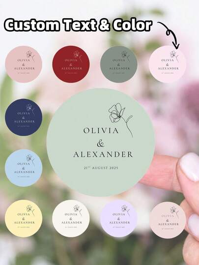 1~120 Pcs Custom Wedding Name Stickers, Personalized Wedding Labels, Creative Wedding Souvenir Gifts. Round Waterproof PVC Stickers, Ideal For Wedding Gift Wrapping, Candy Packaging, Cookie Packaging And Invitation Card Packaging. Multi-Size Wedding Label Stickers Serve As Wedding Anniversary Keepsake Gifts For The Bride, Groom, Friends, Relatives, Parents, Sons And Daughters. Perfect For Wedding Ceremonies, Party Supplies, Groomsmen And Bridesmaid Accessories.