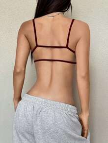 Top camiseta ajustada y corta de color negro para mujer - Burdeos - Ver 2