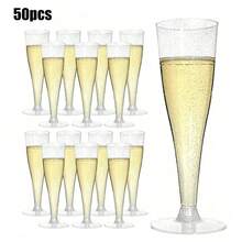 25/50pcs Elegant Reusable Plastic Champagne Flutes - 130ml/4.5oz Clear Glasses With Stem & Rim, ,Durable & Stylish For Weddings, Parties, Thanksgiving, Christmas, Halloween, New Year Party - 查看 15