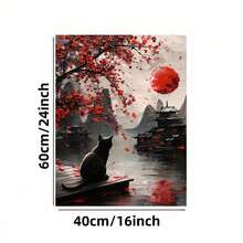 Enmarcado [2D Plano] Póster de gato oriental,  de flores rojas, pieza de arte de decoración de pared vintage, obra de  moderna, adecuado para regalos, decoración del hogar y dormitorio, aplicable para dormitorios y salas de estar, uno , diseño plano 2D. - Enmarcado - Ver 6