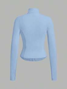 Chaqueta de manga larga de punto ajustada con protección solar para mujer en otoño/invierno, color albaricoque - Celeste - Ver 2