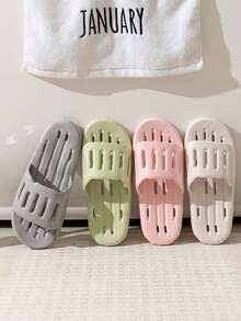 1 Pair PVC Hollow Breathable Quick-Drying Slippers, Anti-Slip Rubber Soft Bottom, Suitable For Home, Hotel, Guest - Slippers - View 5