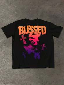 Manfinity Men's Casual T-Shirt With Cross And Letter Print, For Summer - Negro 2 - View 4