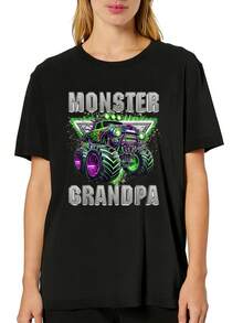 Plus Size Women's T-Shirt Funny Monster Truck Grandpa Fathers Day Truck Are My Jam Comfortable And Elastic, With Fashionable And Breathable Prints, It Is Exclusive To Enthusiasts Of  Styles - màu đen - Xem 1