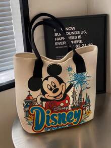 開學季 Disney 可愛卡通史迪奇圖案印花托特包，適合女性日常購物與聚會，休閒托特包 - 彩色 - 查看 4