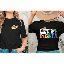 Cinco De Mayo T Shirt for Women: Let's Fiesta Shirts Funny Mexican Party Tee Sombrero 5 De Mayo Graphic Tops, - Ideal para el Verano - Negro - Ver 3