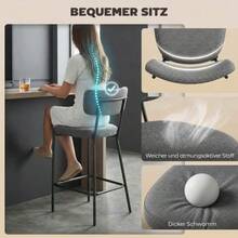Bar Hocker In 2er-Set, Polster-Barstühle Mit Geschwungener Rückenlehne, Für Kücheninsel, Frühstücksbereich, Grau - Gray - View 2