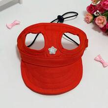 Pet Hat, Seasonal Dog Sun Hat With Five-Pointed Star Pattern, Owner's Baseball Cap With Ear Holes For Cats And Dogs - Red - View 9