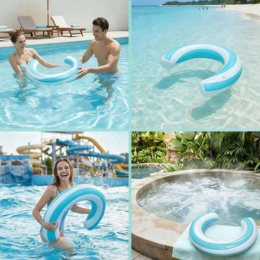 1pc PVC Inflatable Floating Row, U-Shaped Striped Swimming Ring, Inflatable Pool/Beach Lounge Chair - Multicolor - View 1