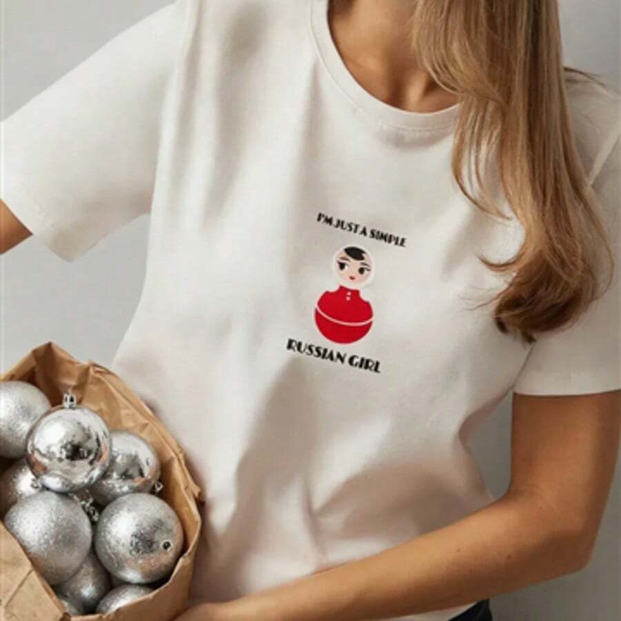 Camiseta para Mujer con Diseño de Oso Minimalista y Texto - Blanco - Ver 1