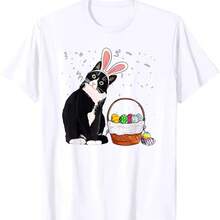 Women's Casual T-Shirt With Bunny Ears And Easter Basket Print, Men's And Women's Crew Neck T-Shirt, Cat Print Tops, Vintage Y2k T-Shirt - 款式 - 查看 1