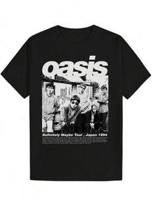 Camiseta Gráfica Vintage para Hombre - Camiseta Negra con Texto Oasis en Negrita - Camisa de Poliéster Ligera para Conciertos, Festivales de Música y Uso Casual Diario - Diseño Retro de Banda de Rock de los 90 - Top Transpirable de Verano, Camisetas de Banda de Rock, Atuendo de Concierto, Ropa de Festival, Cuello Redondo, Impresión Duradera, Moda Streetwear, Impresión de Alta Calidad, Asistentes a Festivales - Negro - Ver 6