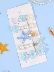 5 piezas Clips de pelo con tema oceánico, Clips de pelo con forma de concha de sirena y estrella de mar, Accesorios de moda para el cabello para niñas, Adecuado para vacaciones en la playa, uso diario, artículos esenciales para vacaciones - Multicolor - Ver 4