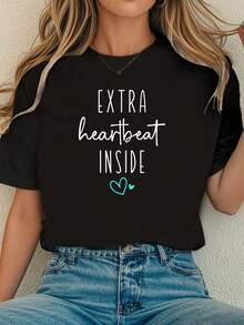 Heartbeat Lined T-Shirt, New Mom T-Shirt, Maternity T-Shirt, Pregnant Mom T-Shirt, Mother's Day T-Shirt, Announcement T-Shirt - 黑色 - 查看 1