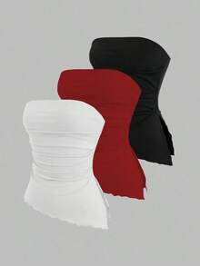 Top tubo asimétrico con volantes sexy  para mujeres - Rojo - Ver 4