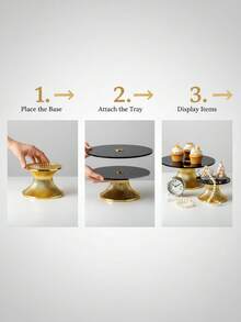 1pc Tiered Cake Stand, Suitable For Wedding, Dessert Table, Snack Tray, Birthday Party, Gold Cake Stand, Buffet Display Rack - Black - View 5