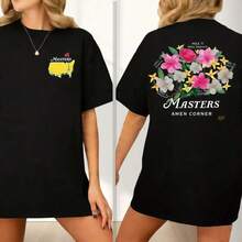 New Arrival 2026: Masters Amen Corner Golf T-Shirt, Floral Golf T-Shirt, Golf Gift For Him, Sports Gift. Women's 2026 T-Shirt, Soft, Breathable, Fashionable, 100% Cotton, For Everyday Wear, With Graphic Print. - 黑色 - 查看 5