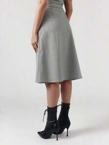 OverBlushhh Falda midi asimétrica con detalle de hebilla - Gris - Ver 2