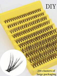 30D Cat Eye Cluster Lashes 200 Clusters, Mixed Length 10-16mm D Curl, DIY Fluffy Thick Fake Eyelashes, Reusable Easy Application For Beginners, Daily Party Stage Cosmetics, Holiday Present For Christmas Valentine's Day - D - View 4