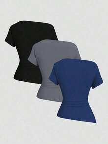 Camiseta casual asimétrica de hombro para mujer - Multicolor 19 - Ver 2