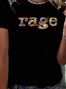 Women's Y2K Retro 90s Rage Print T-Shirt With Iconic 90s Colors (Beige/Cassette/CD/VHS) - Short Sleeve Crew Neck Casual Oversized Top, Sizes S-XXL - 90s Nostalgia Outfit For 90s Theme Parties And Casual Wear. - 黑色 - 查看 1