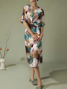 Vestido estampado primavera 2026, ajustado con cordón, estilo casual elegante - Multicolor - Ver 3