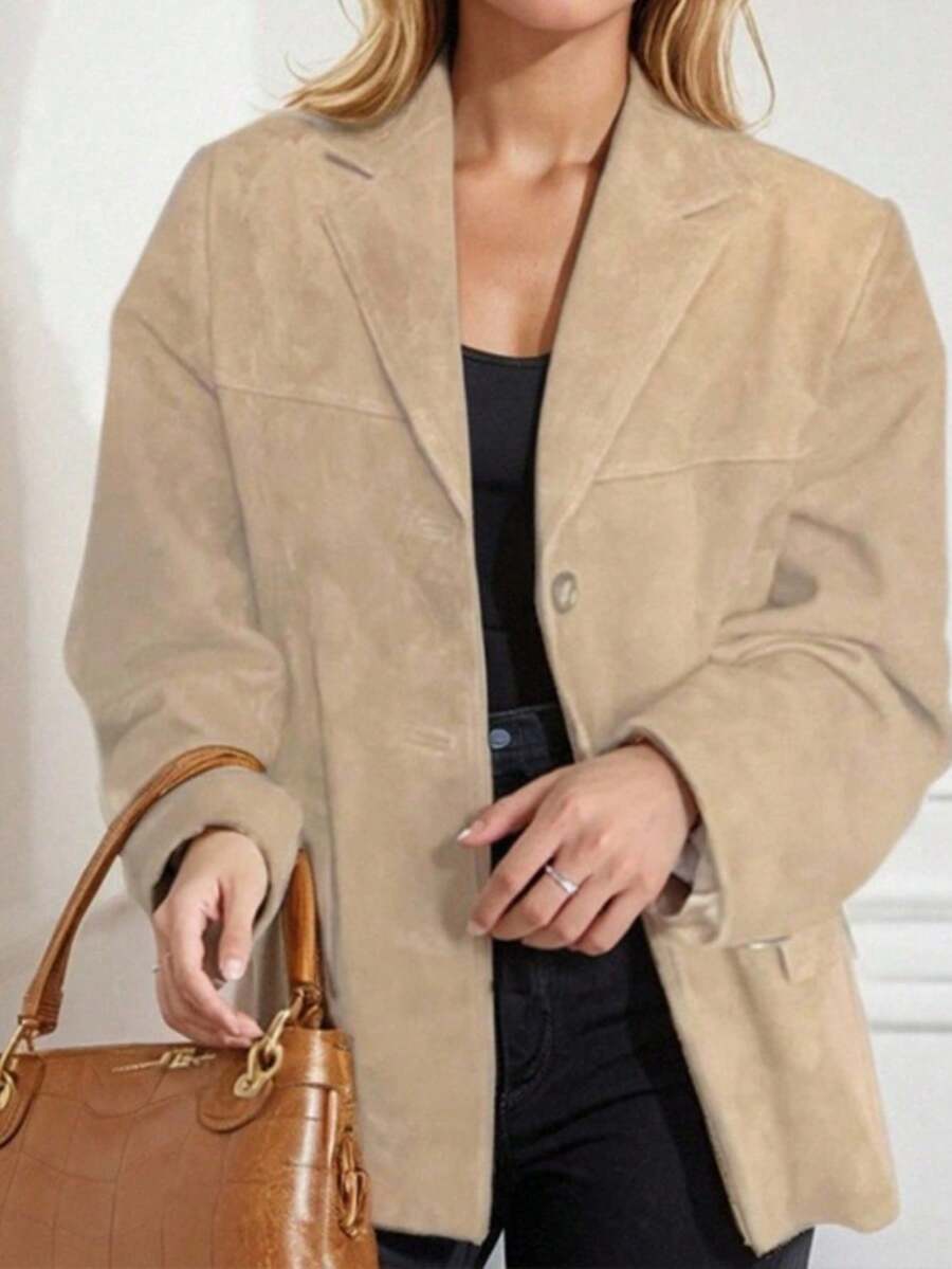 Retro Loose-Fit Blazer With Buttons And Pockets, Elegant Spring 2026 - 28647-khaki - View 1