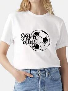 New 2026 Women's Casual T-Shirt With Football And Heart Designs For Match Day, Suitable For Events And Everyday Wear, A Perfect Gift For Football Fans. IXNK - 白色 - 查看 7