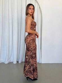 Vestido casual largo para mujer, estampado de leopardo con tirantes de moda sencilla, para uso diario - Multicolor - Ver 4