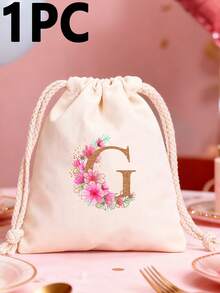 1pc Pink Letter A-Z Canvas Drawstring Gift Bag, Suitable For Holiday Party, Birthday, Wedding DIY Gift Packaging, Multiple Sizes Available, Home Storage Pouch - Multicolor - View 34