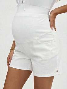 Maternity Casual Comfortable Denim Shorts - White - View 5
