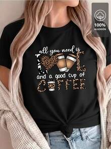Amor y Café Estampado Animal - Camiseta 100% - Negro - Ver 1