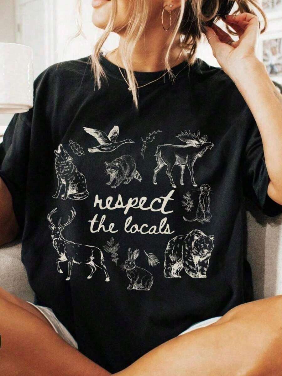 Camiseta de Parque Nacional, Camiseta "Respeta a los Habitantes Locales", Camiseta de Camping, Regalo para Amantes del Camping, Camiseta de Animales Salvajes, Camiseta de Mujer con Diseño de Naturaleza, Camiseta Casual de Algodón con Cuello Redondo para Primavera y Verano, Súper Suave, Camiseta Transpirable de Verano - Regalo Perfecto para Pascua, Día de San Patricio, Día de San Valentín, Día de la Madre para Mamá, Parejas, Familiares y Amigos. - 9-negro - Ver 1
