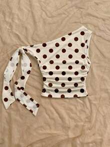 2 piezas Blusa casual de mujer con hombros fruncidos y nudo retorcido, versátil para citas y salidas - Multicolor 6 - Ver 3